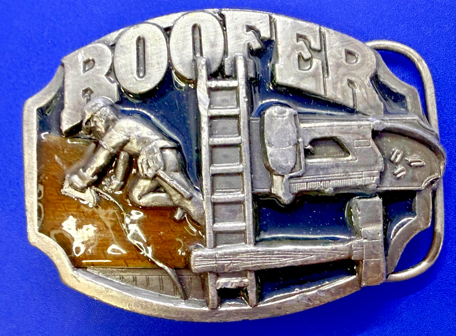 Roofer Roof Construction Worker Ladder Hammer Tools 80’s Siskiyou Belt Buckle
