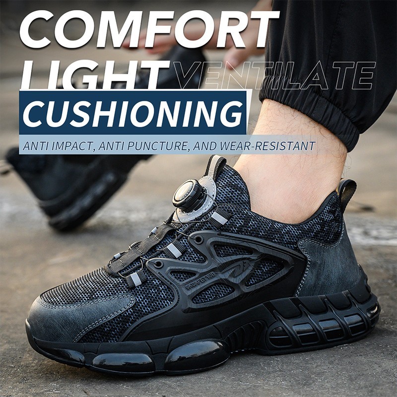 New Anti-smash Men Steel Toe Work Shoes Lightweight Breathable Work Sneaker
