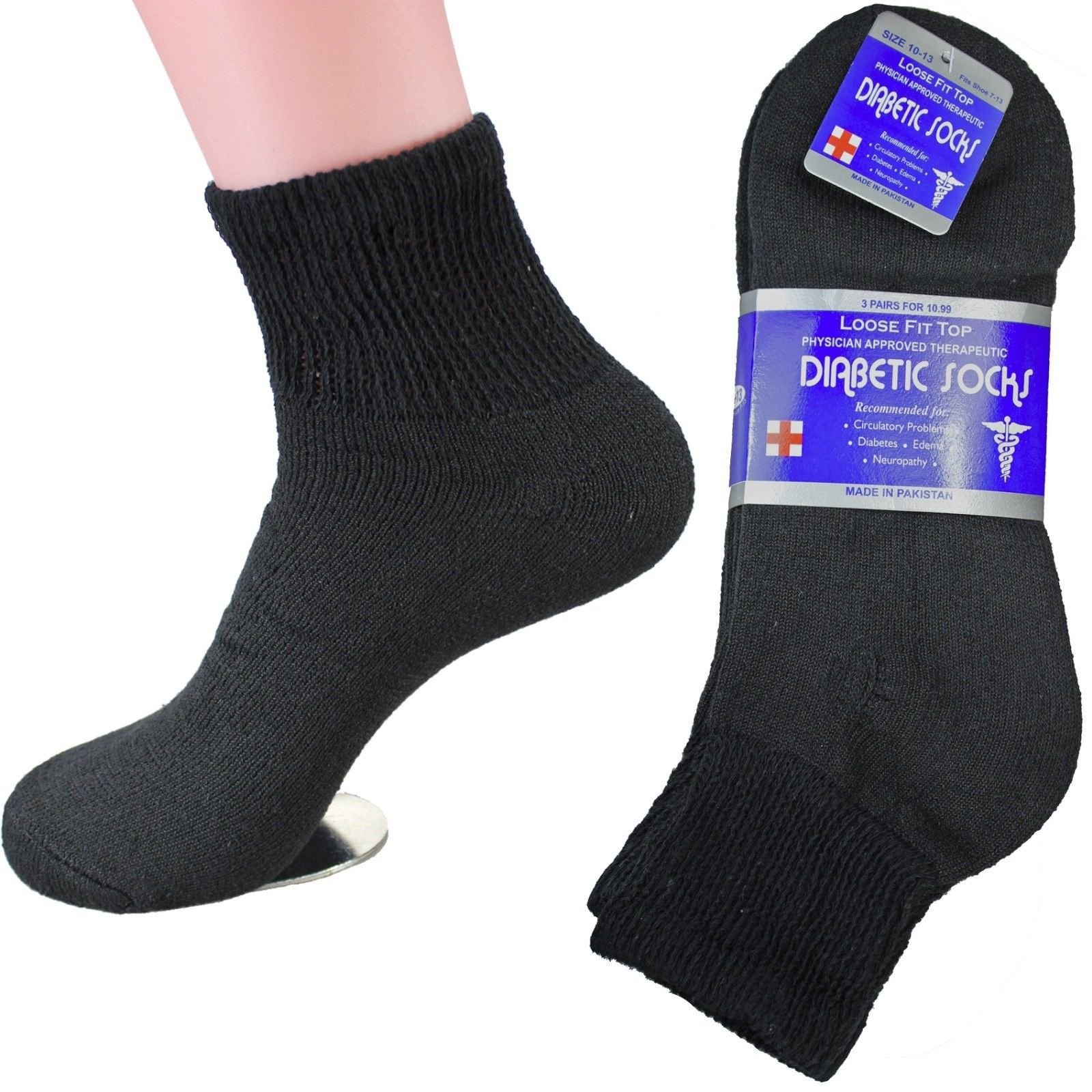 L&M Diabetic Socks Ankle Unisex 9-11, 10-13, 13-15 Black White 13-15,
