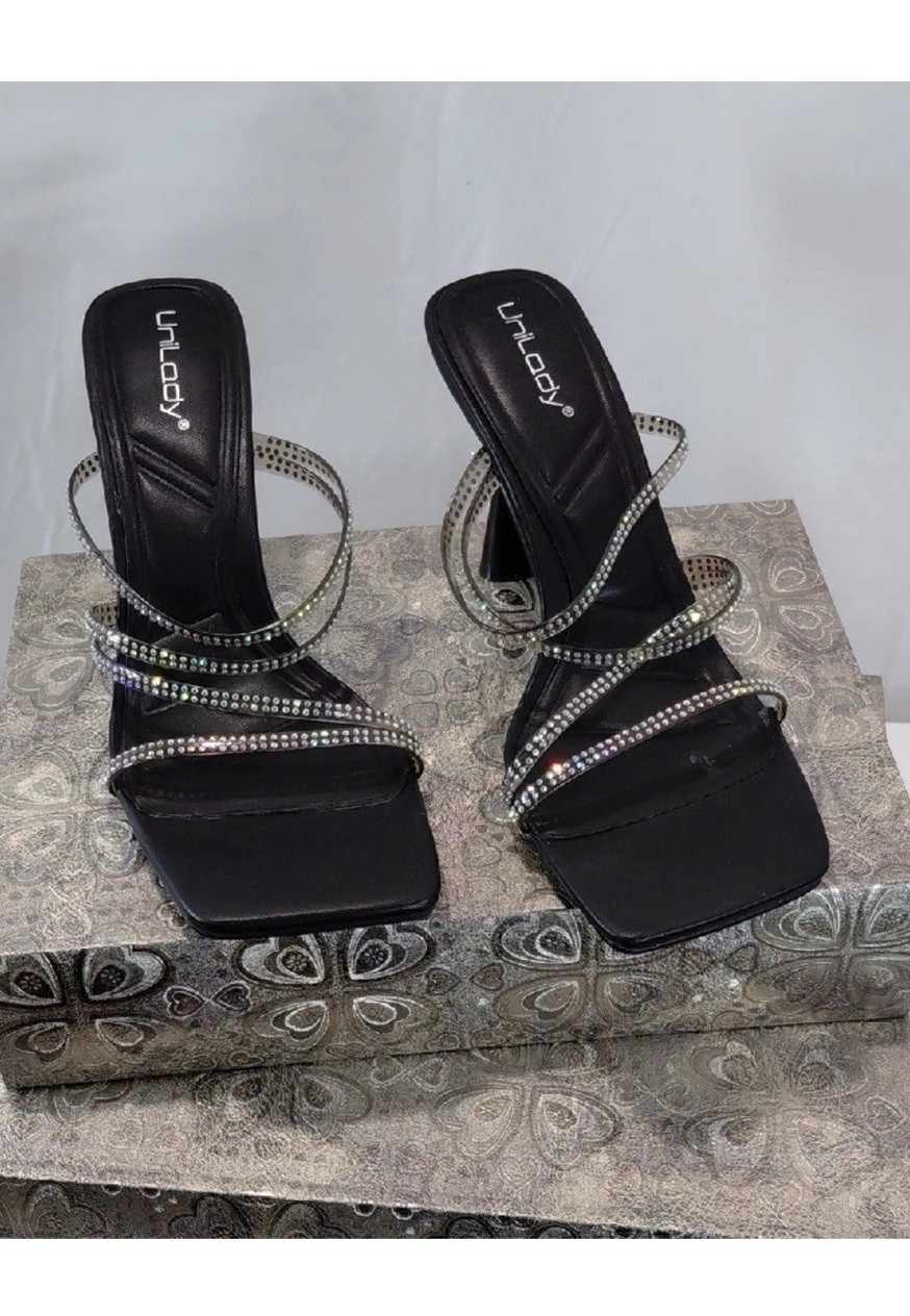 Unlady Black Rhinestone Strappy Heels Sandals 5.5, 7, 8, 8.5, 9 Size chart