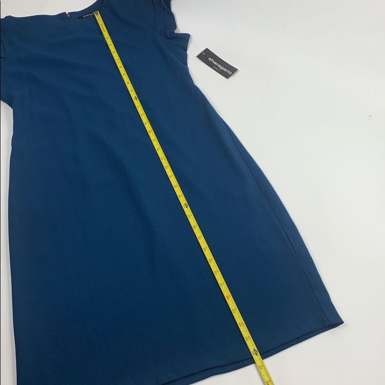 Sharagano Dark Marine Blue Cap ruffle sleeve Dress Size 8 Zip up New with tags