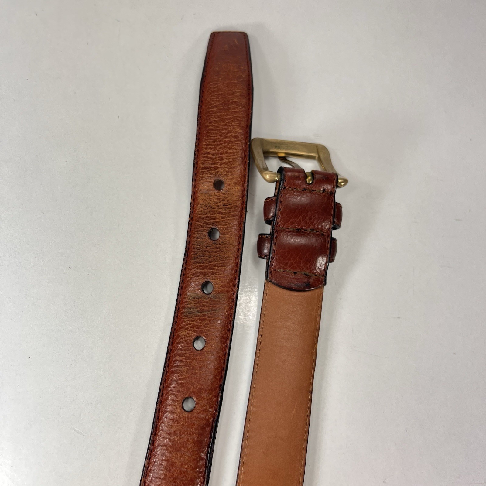 Roundtree & Yorke Worn Brown Italian Full Grain Leather Dress Belt – Men Size 36