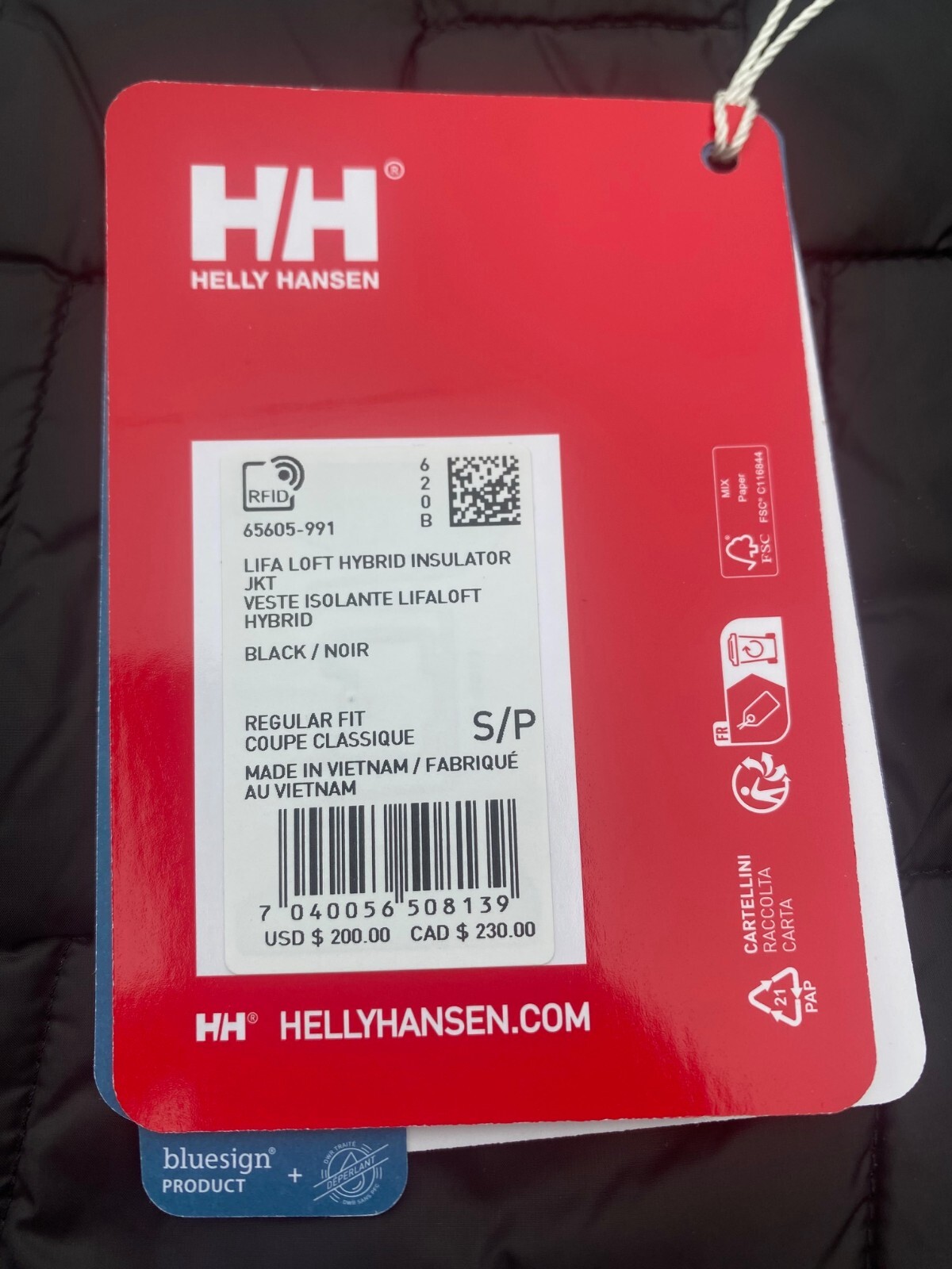 Men’s Helly Hansen Lifaloft Hybrid Jacket BLACK $200, Size: S