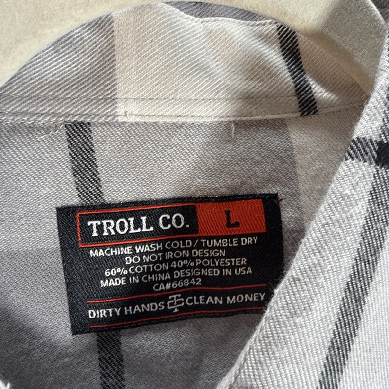 TROLL CO Mens Pierce Flannel Black/Gray Pearl Snap Shirt Size Medium NWT