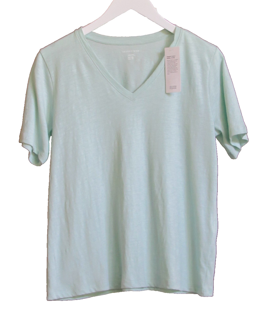 Eileen Fisher V-Neck SHORT SLEEVE Top 100% Organic Cotton Absinthe Sz XS NWT $68