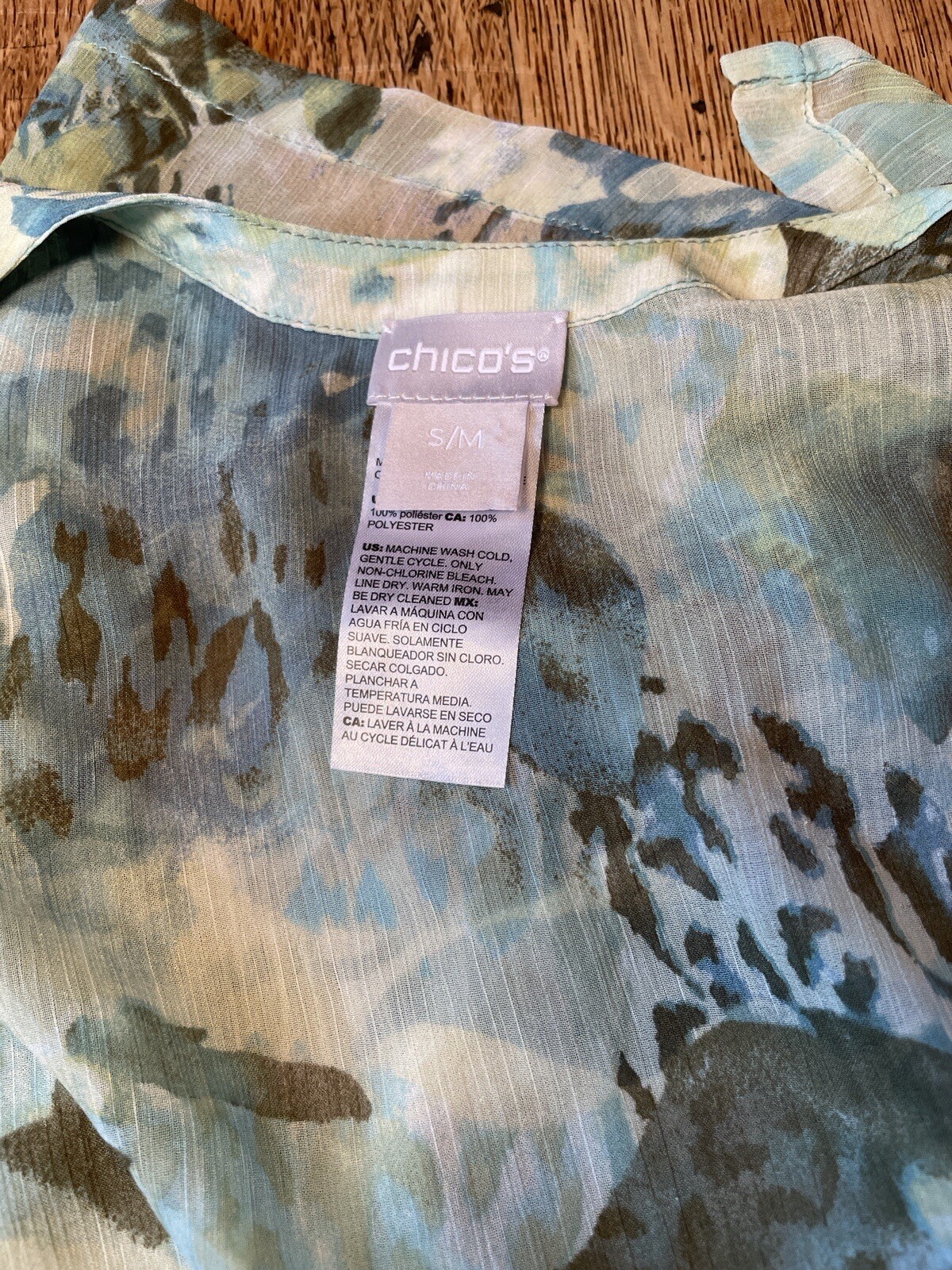 Chico’s Open Cover Up Lightweight Sz S/M Kimono Top Blue Green Rayon Blend