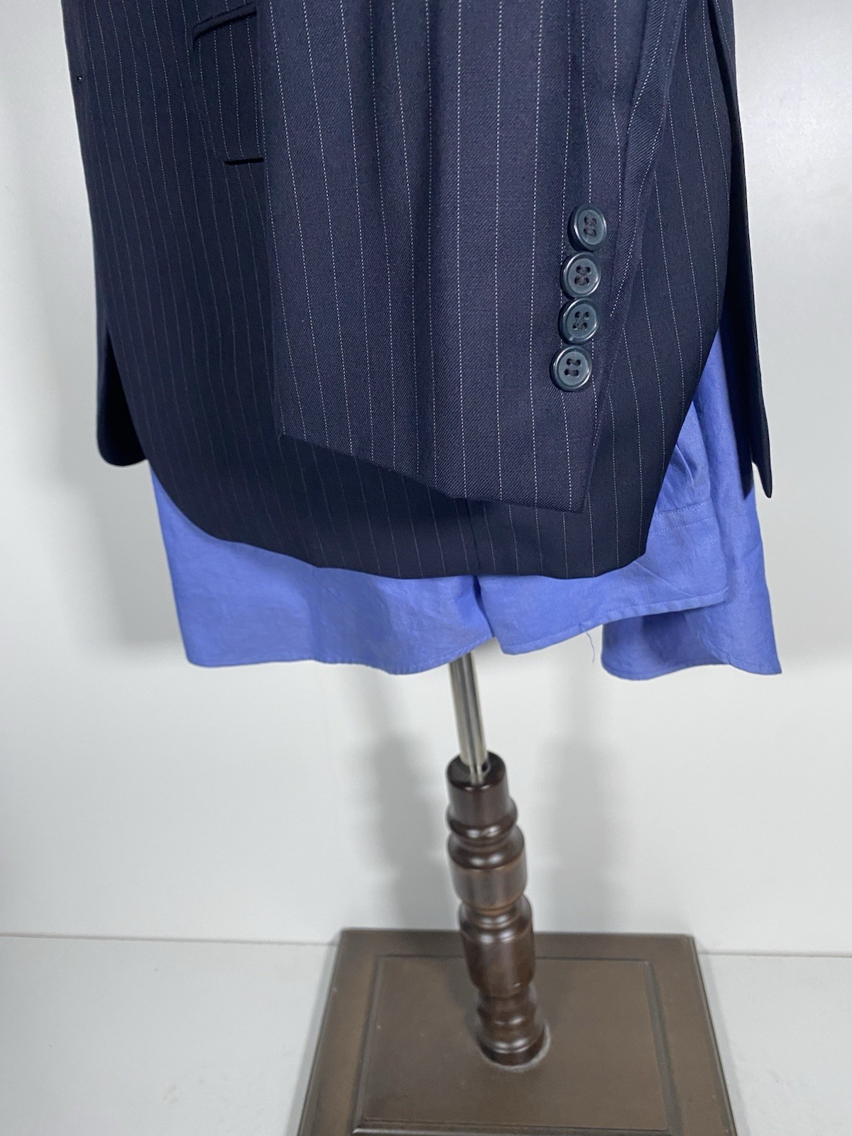 Hickey Freeman Milburn 44S Navy Pinstripe Wool 2pc Suit Jacket Pants W40 X L29