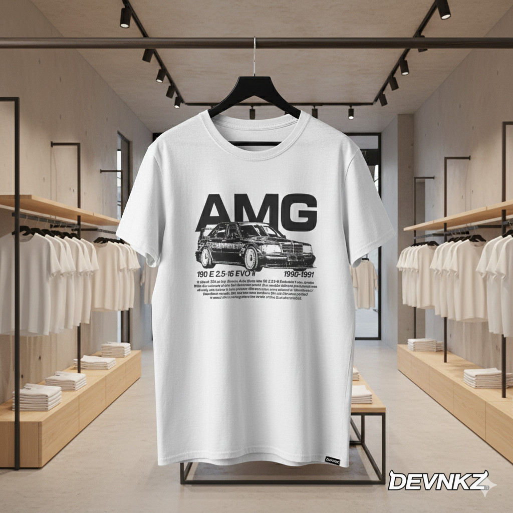 AMG 190E Evo II Vintage Car Graphic White Unisex T-Shirt – S029