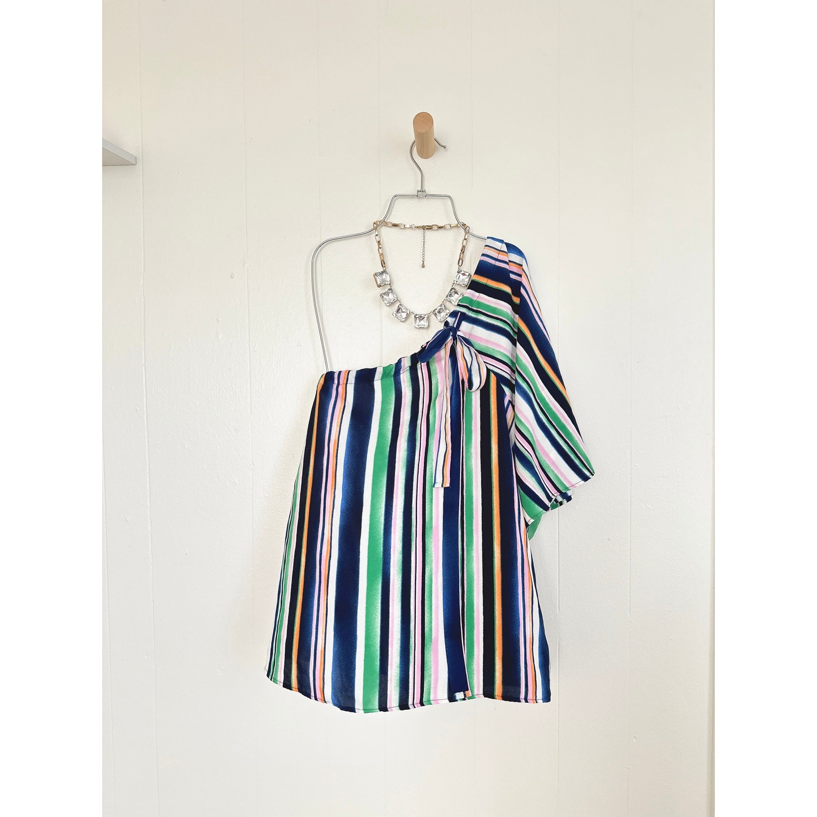 RO&DE Asymmetrical One Shoulder Striped Ruffle Smocked Oversize Top Bohochic XS