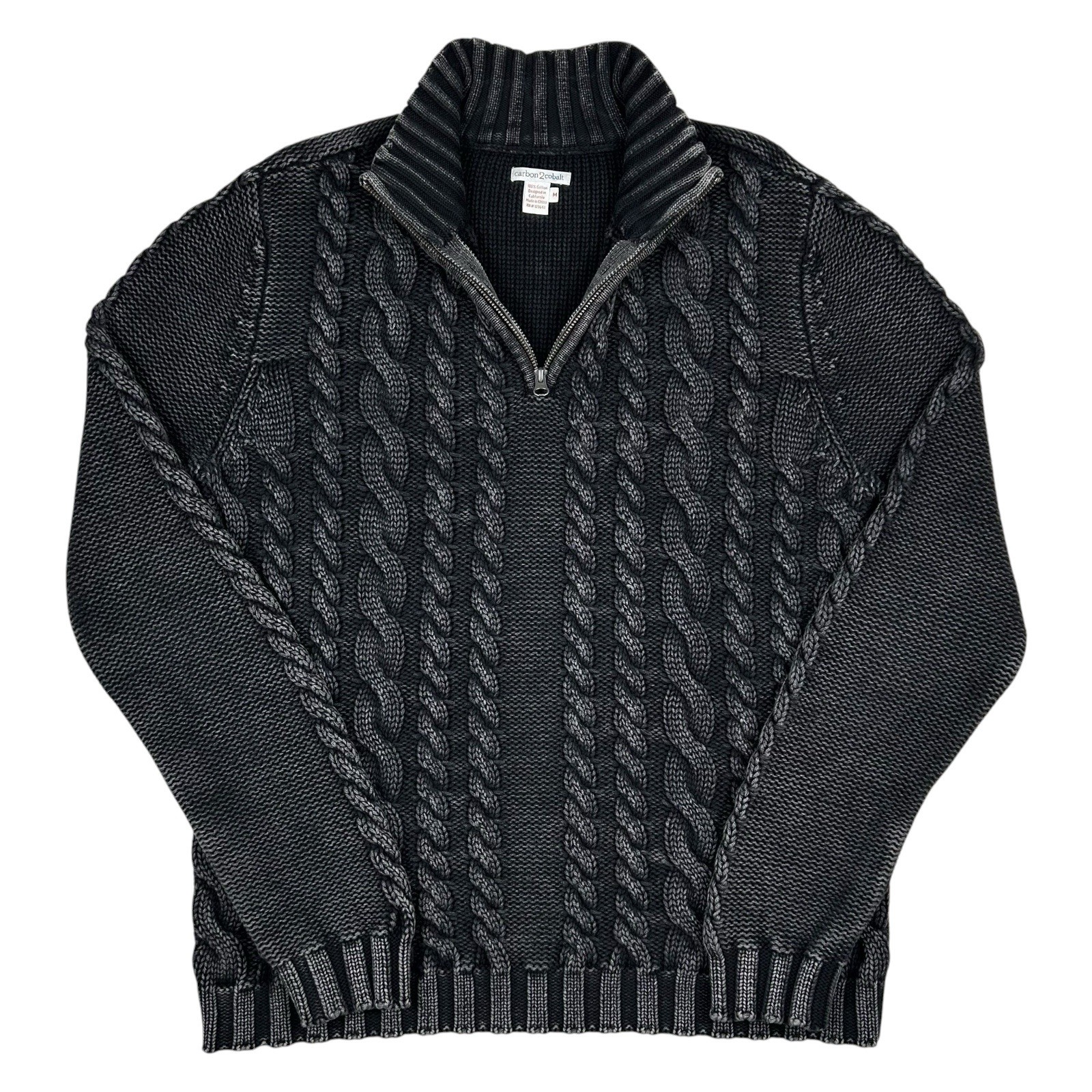 Carbon 2 Cobalt Fisherman Cable Knit Sweater 1/4 Zip Mens Medium Gunmetal Gray