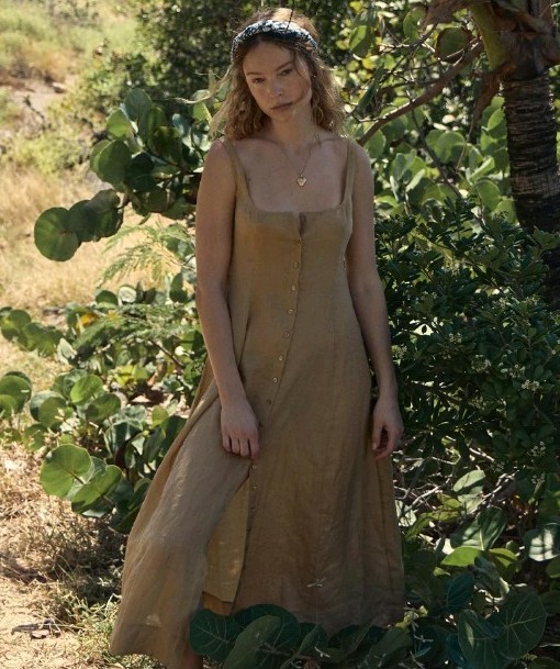 Doen Lantana Ramie Midi Dress Oaken Color Size M Good Used Condition