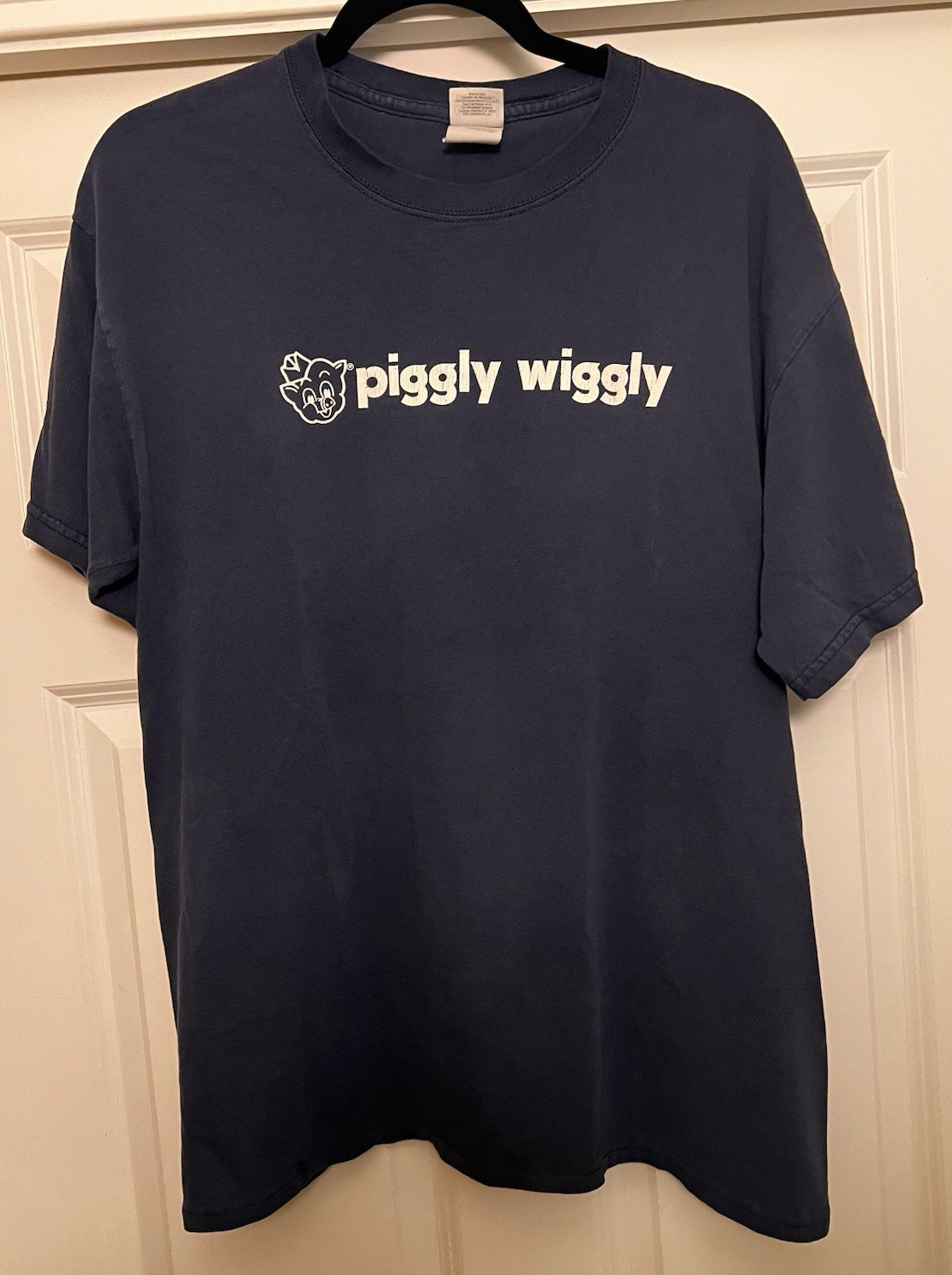 Gildan Ultra Cotton Men’s Navy Blue Piggly Wiggly Graphic Logo Tee “See You” L