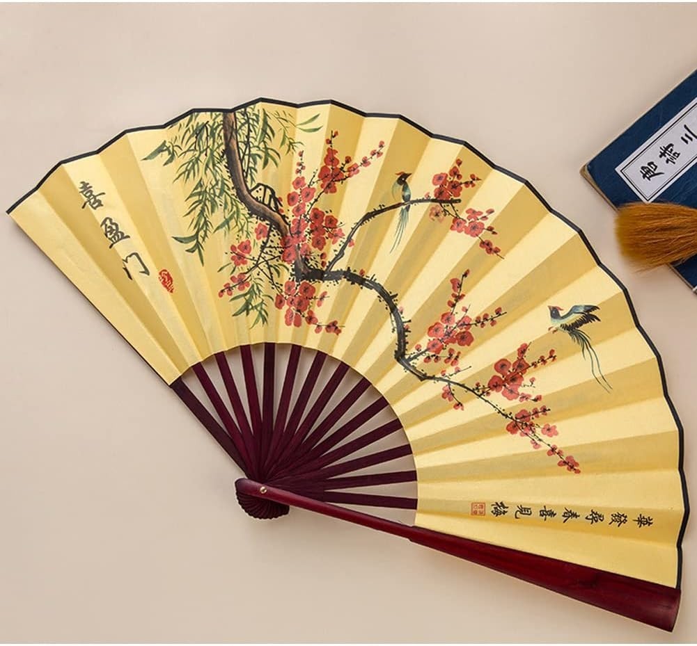 Folding Hand Fan,13 inch Bamboo Fabric Large Hand Fans with Chinese Tradition…