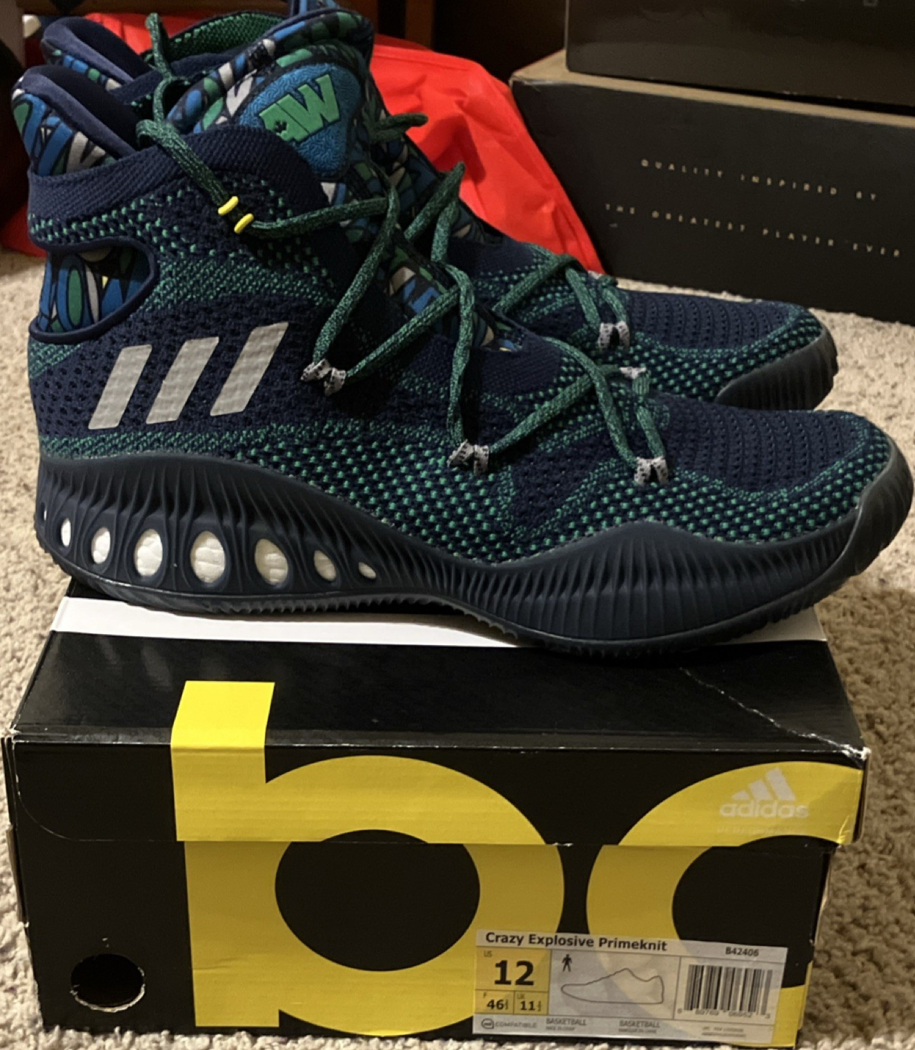 2016 adidas Crazy Explosive Primeknit Collegiate Navy Green Mid Top Men size 12