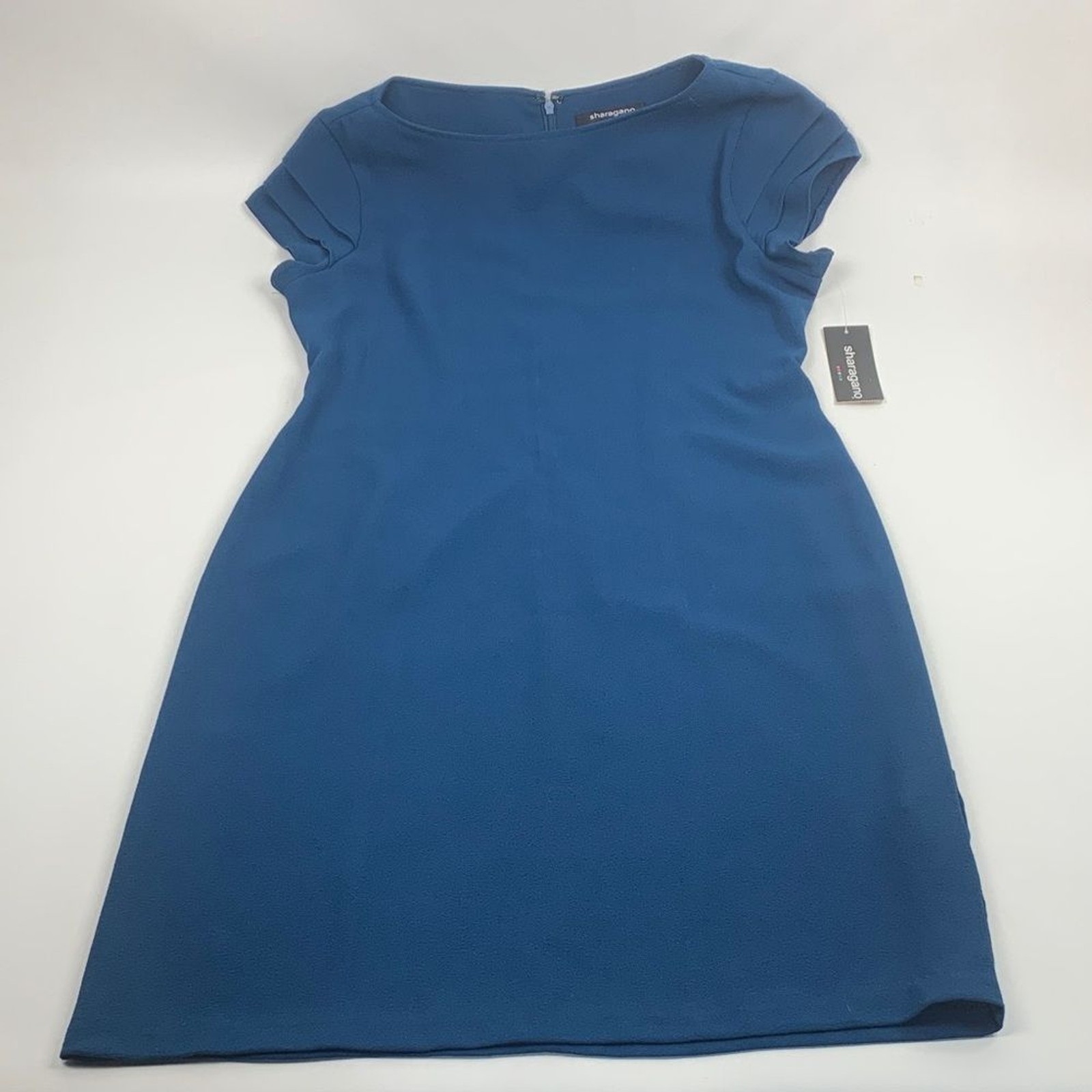 Sharagano Dark Marine Blue Cap ruffle sleeve Dress Size 8 Zip up New with tags