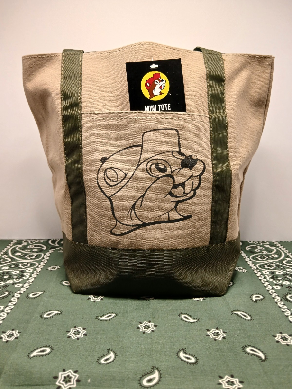 Buc-ee’s Mini Tote Bag New 13×12 Market Bag Small Reusable ~ Canvas & Green Tote