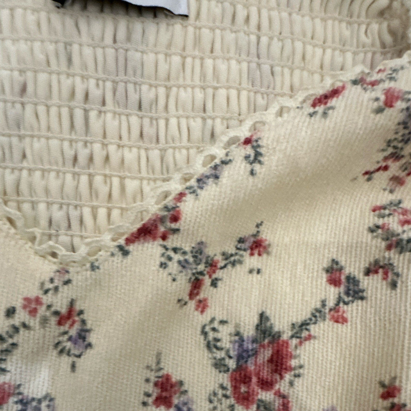 Pink Desert Womens Ivory/Pink/Blue Floral Sweetheart Smocked Maxi Dress L