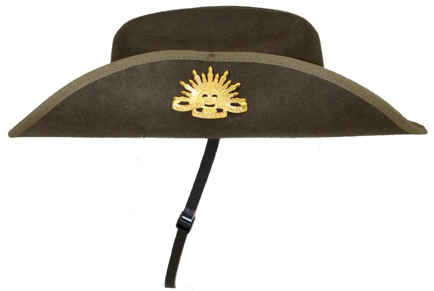 Australian Army Wool Felt Slouch Hat Rising Sun Badge Puggaree Chin Strap 57-60