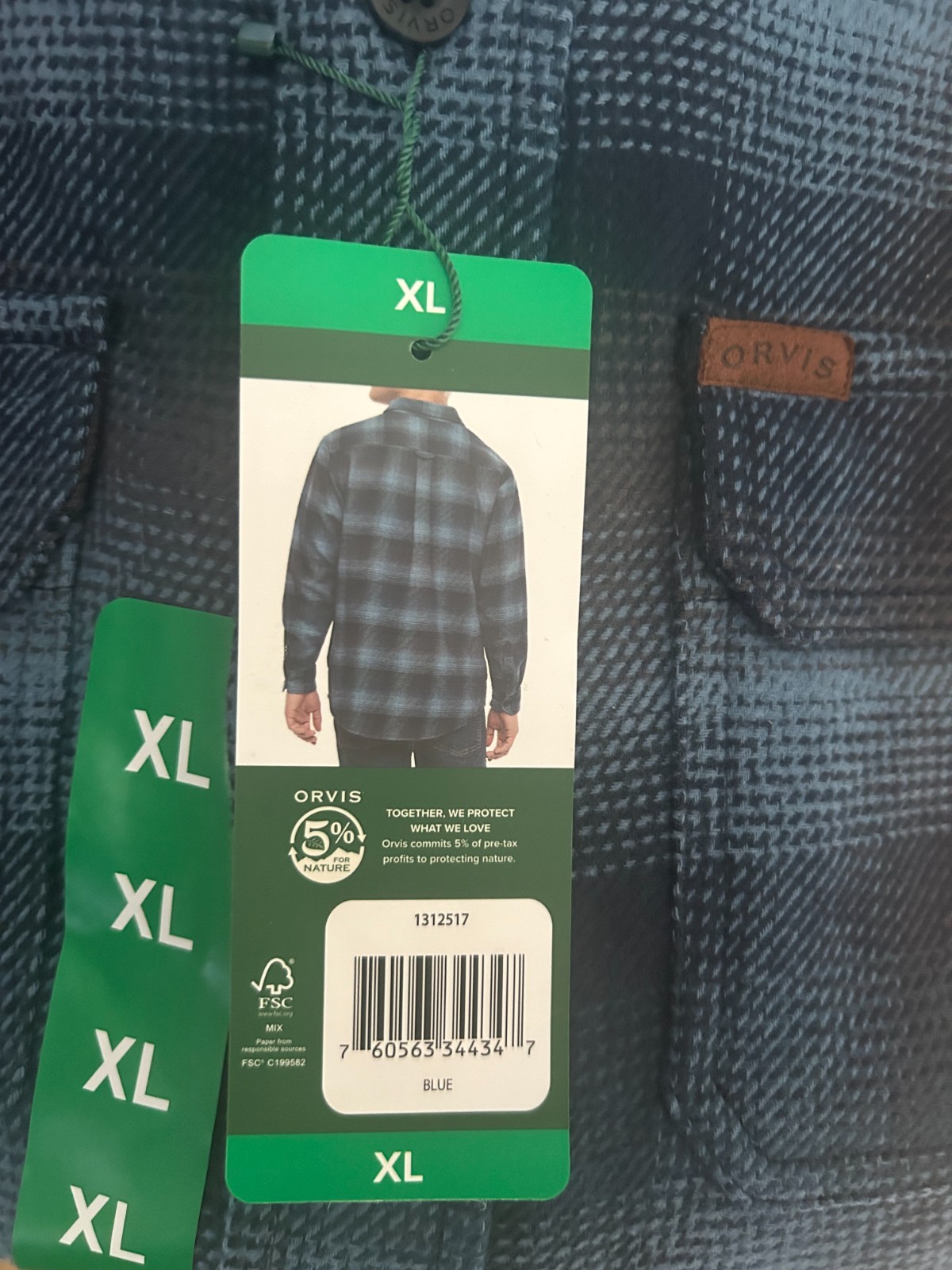 Orvis Men’s Flannel Shirt Regular Fit Heavyweight Cotton Plaid Blue Size XL