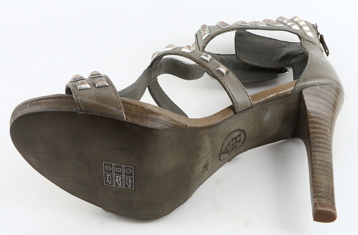 $298 ASH OPHELIA Stone Studded Leather Designer Platform Ankle Sandals 8 EU 38.5