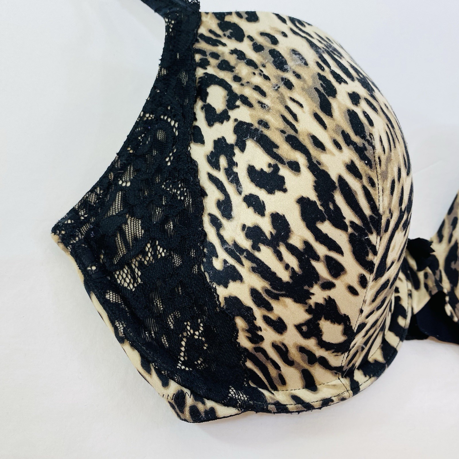 Soma Classic Lara Leopard Print Black Lace Trim Full Coverage Padded Bra 38C