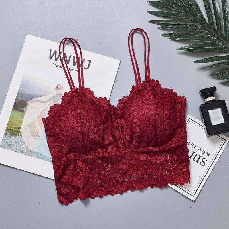Floral Bralette Top Padded Lace Tank A Bustier Cami Vest Women Backless Crop Bra