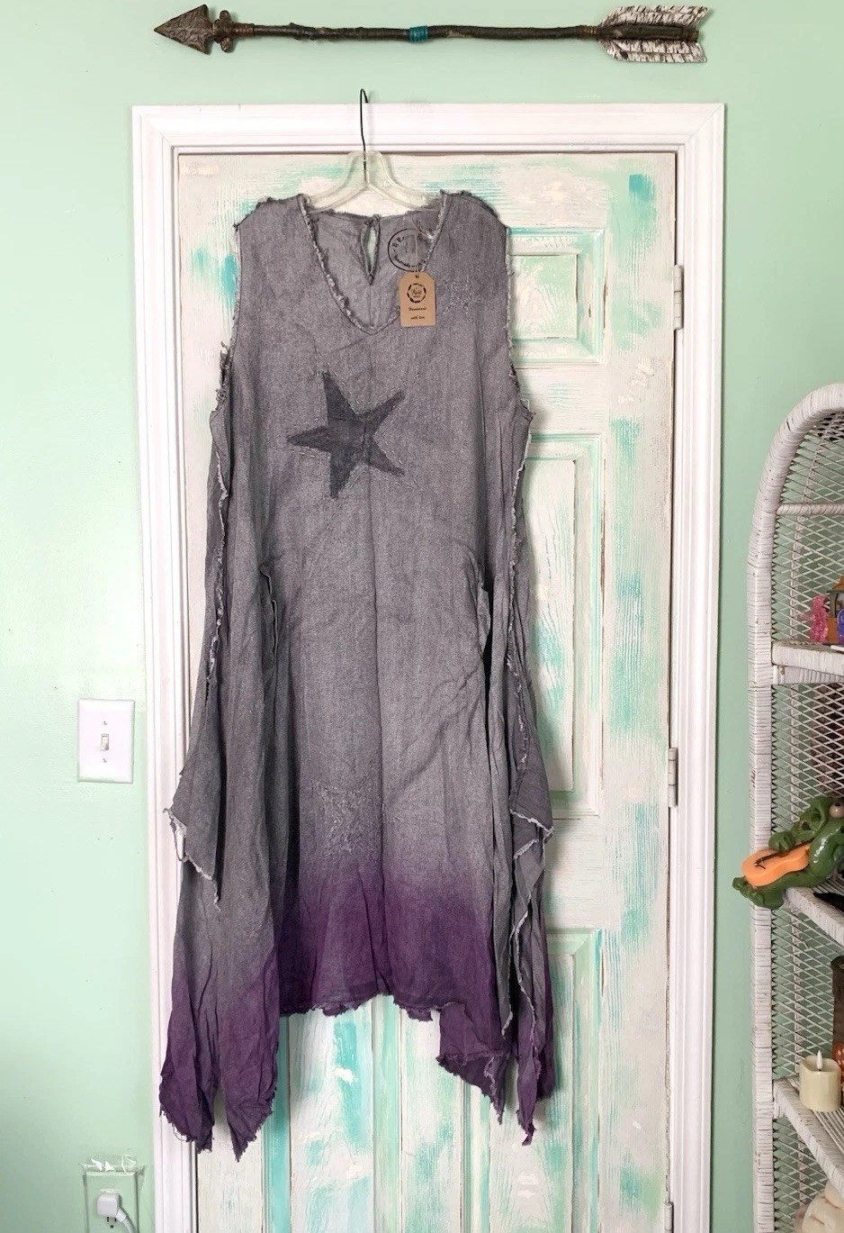 BRAND NEW A Rare Bird Purple/Grey Dip Dye Frayed Dress Size L/XL