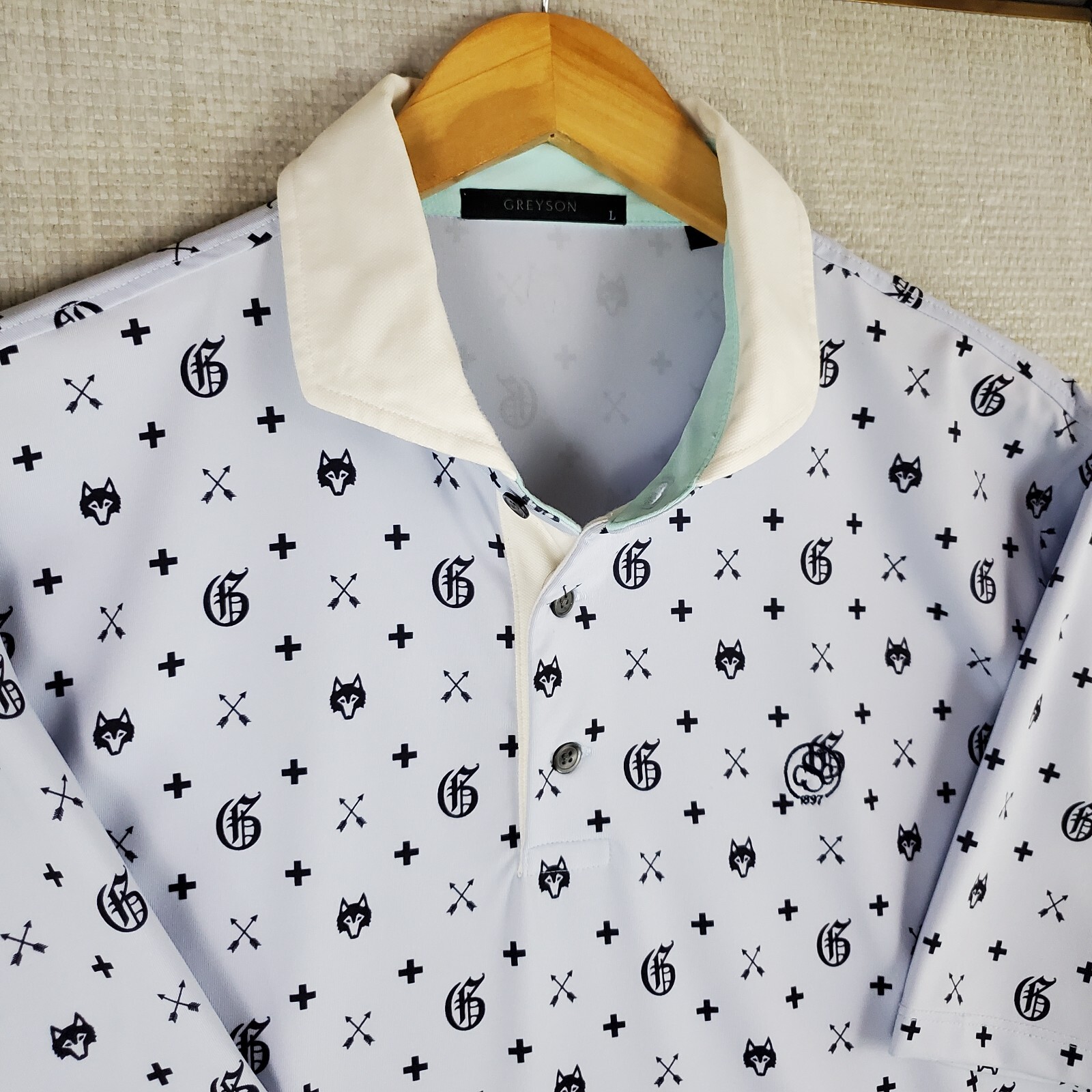 GREYSON Sz large Mens Cutaway Collar Polo Shirt Performance All Over Print Golf