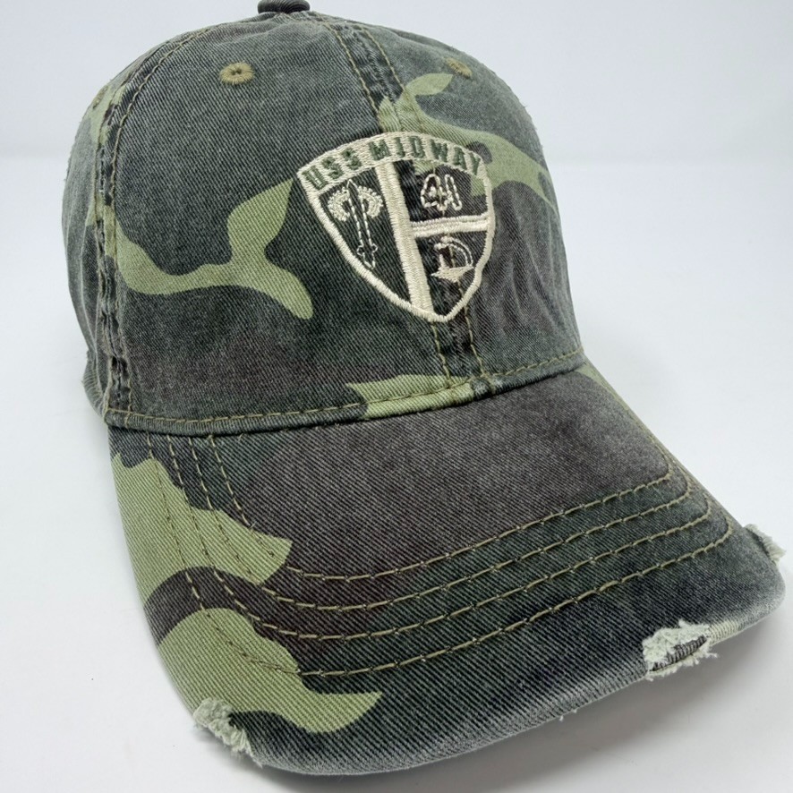 USS Midway CV-41 Otto Cap Camo Distressed Trucker Hat Adjustable Military