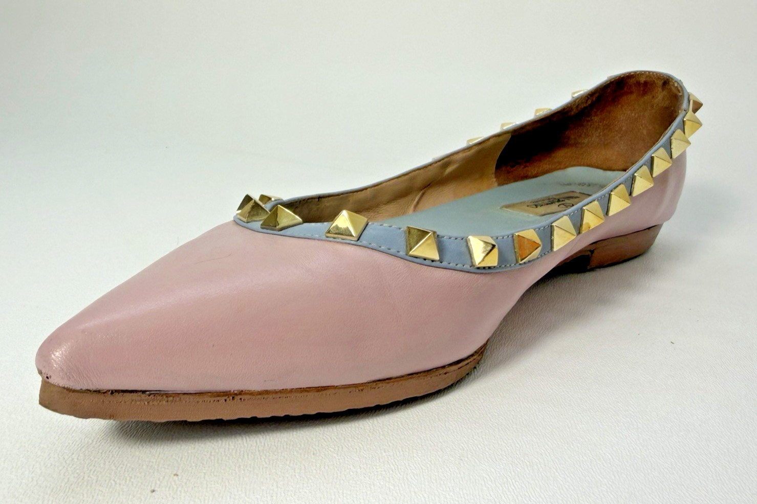 Valentino Garavani Pink Leather Rockstud Studded Pointed Toe Ballet Flats US 8