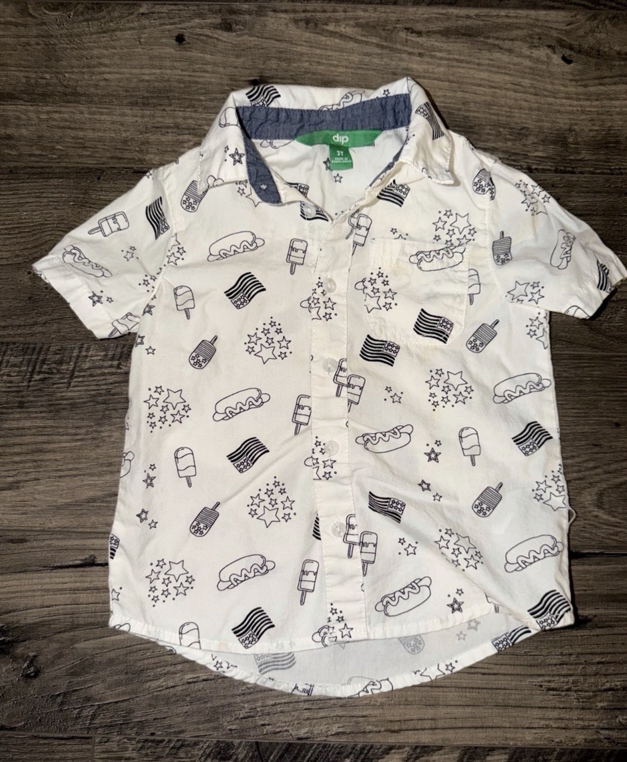dip Boys 3T White/Blue Patriotic All-Over Print Button-Up Shirt