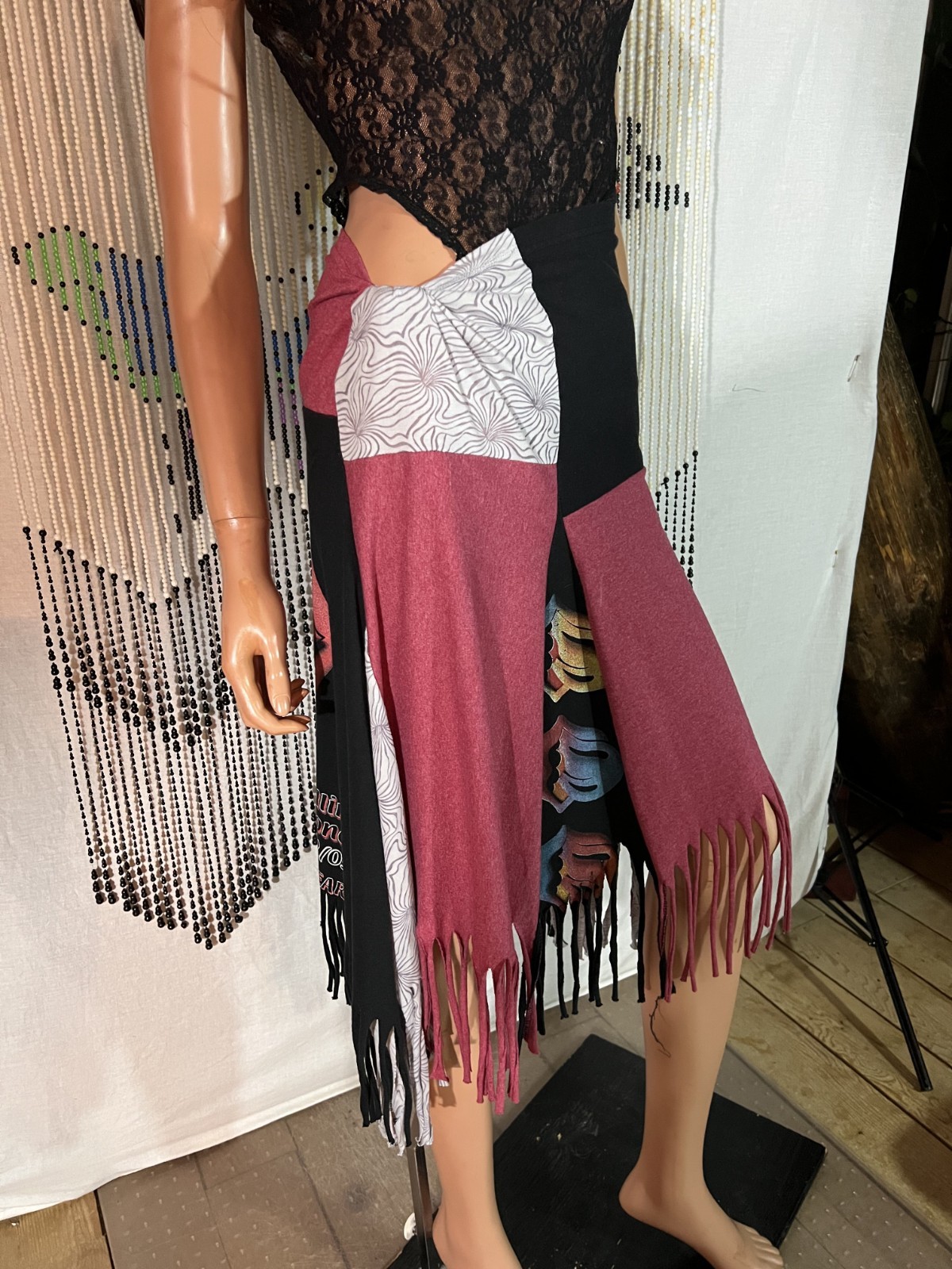 Handmade Skirt From 2003 Rolling Stone T-shirt Twist Waist Fringed Free Size REG