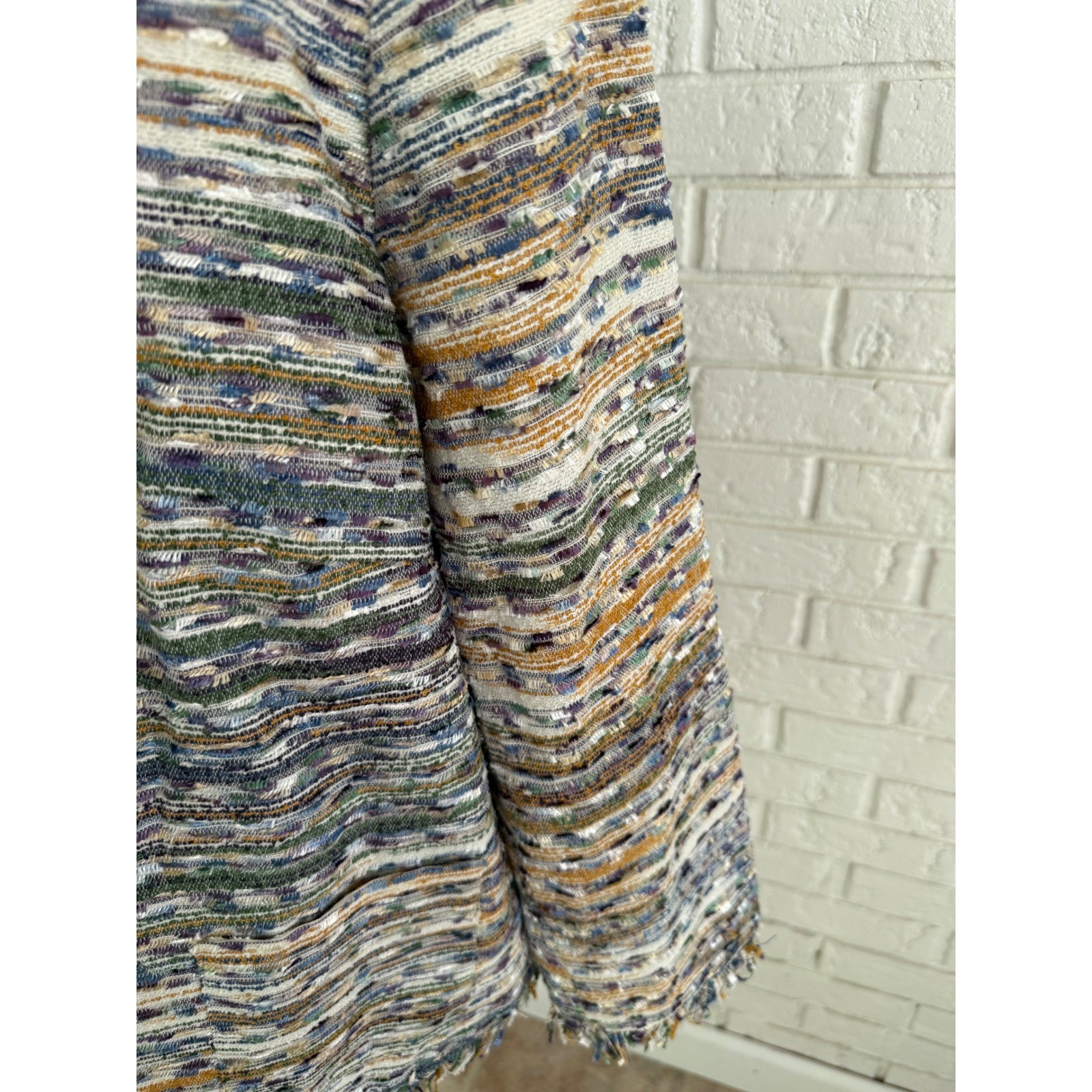 Alfred Dunner Jacket Women 18P Multi Color Excellent Tweed Fringed Open Front