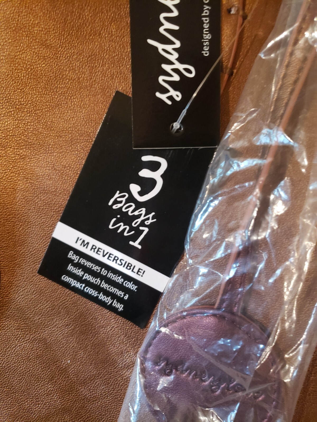 reversible 3 in 1 bag; tote bag; purse; copper /eggplant; crossbody bag;