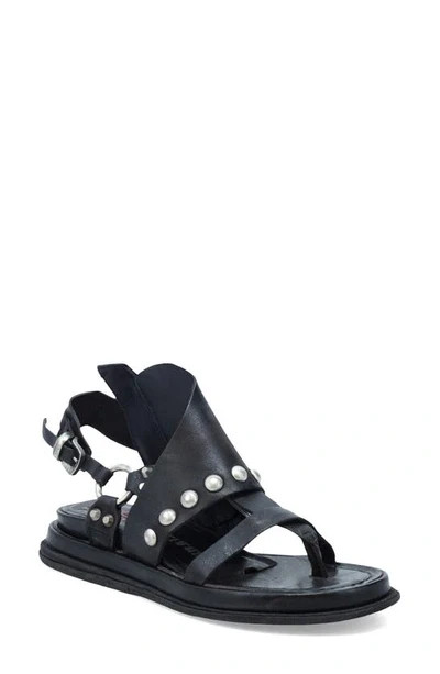 US9/EU40 AS98 Black Leather Pacey Sandals Studs Shoes Platform Low Heel
