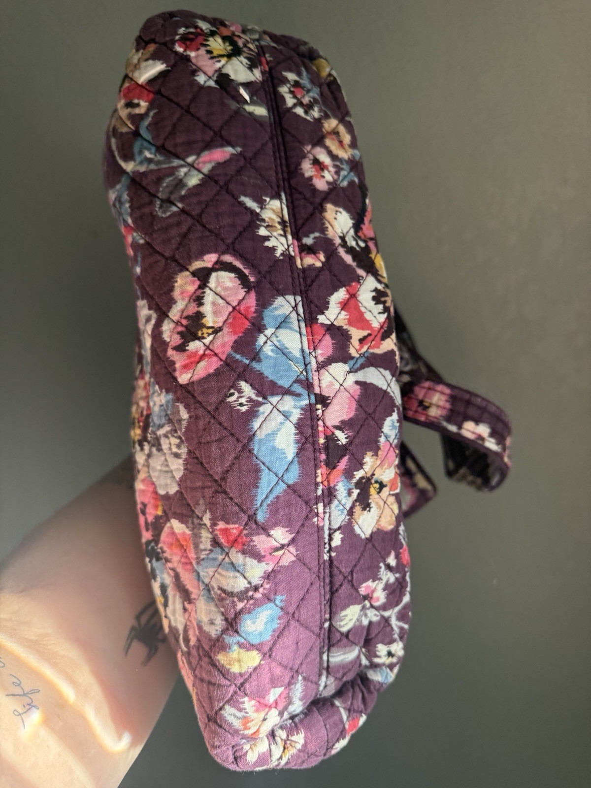 Vera Bradley Quilted Cotton Floral Plum Purple Tote Shoulder Bag Handbag Purse
