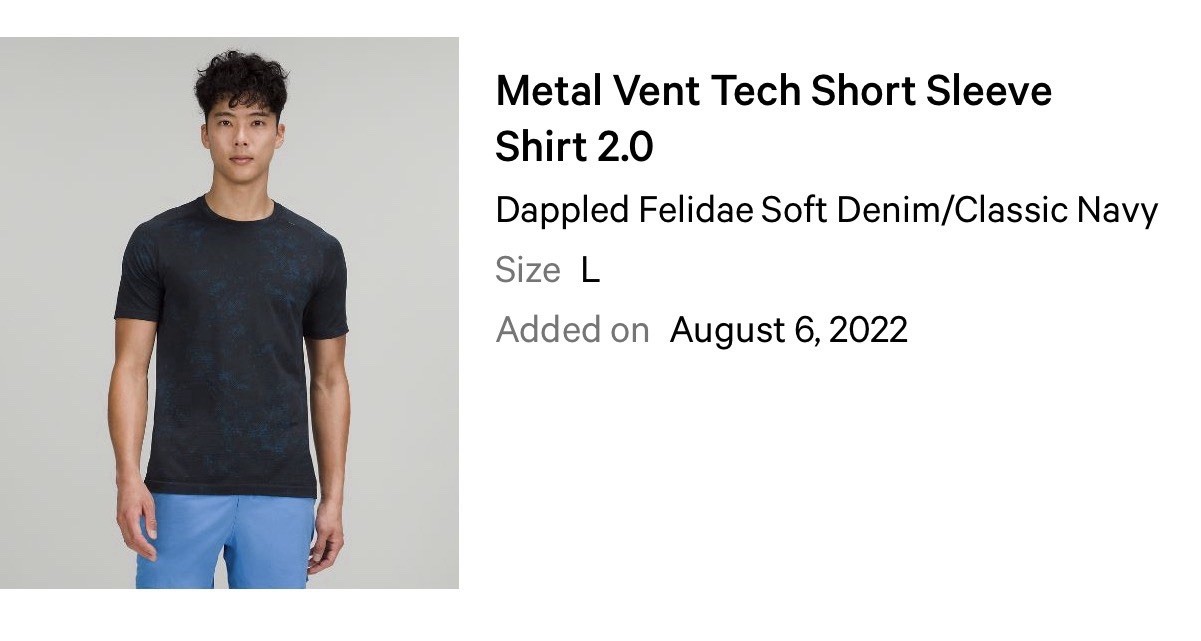 Lululemon Men’s Metal Vent Tech 2.0 Workout Shirt Gym Blue Black Large