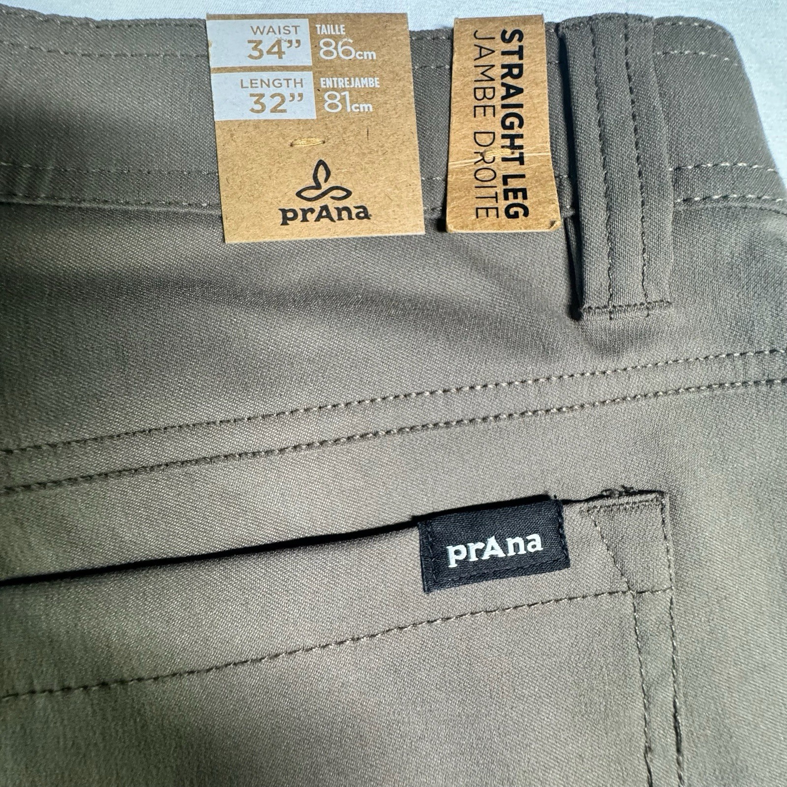 Prana Brion Pant Men’s 34 X 32 In Mud Straight Leg Stretch