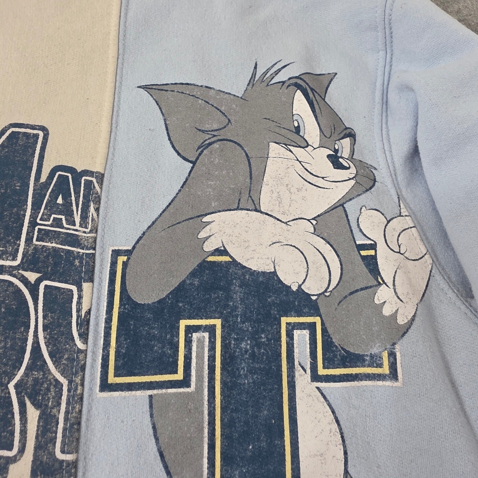 Tom and Jerry Colorblock Graphic Sweatshirt Men 3XL Green Artichoke Cartoon Y2K