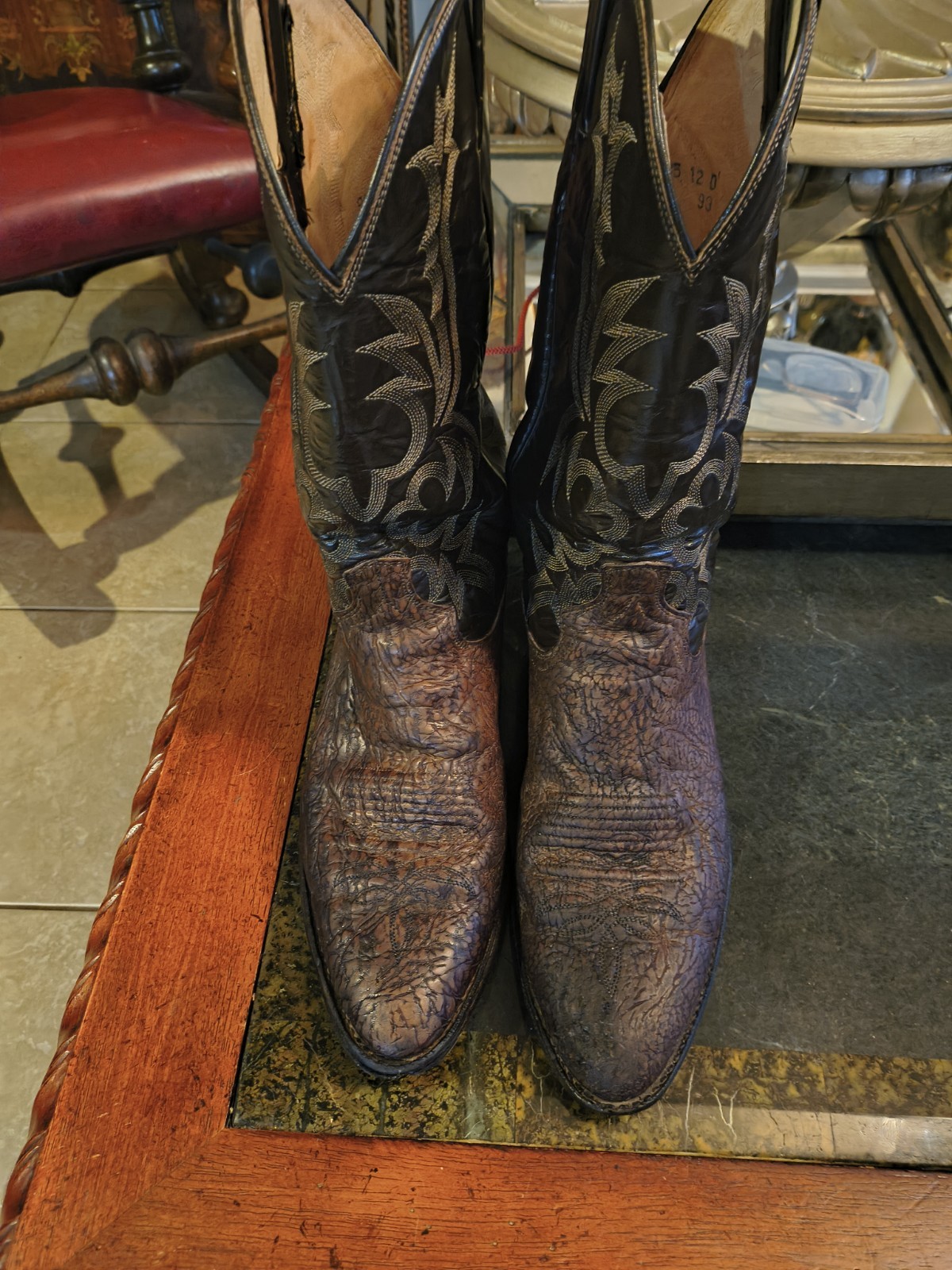 VTG 1980’s Dan Post Exotic Elephant Print/Leather Cowboy Boots
