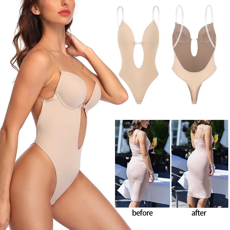 Fajas Colombianas Backless Invisible Body Shaper U Plunge Bra Bodysuit Underwear
