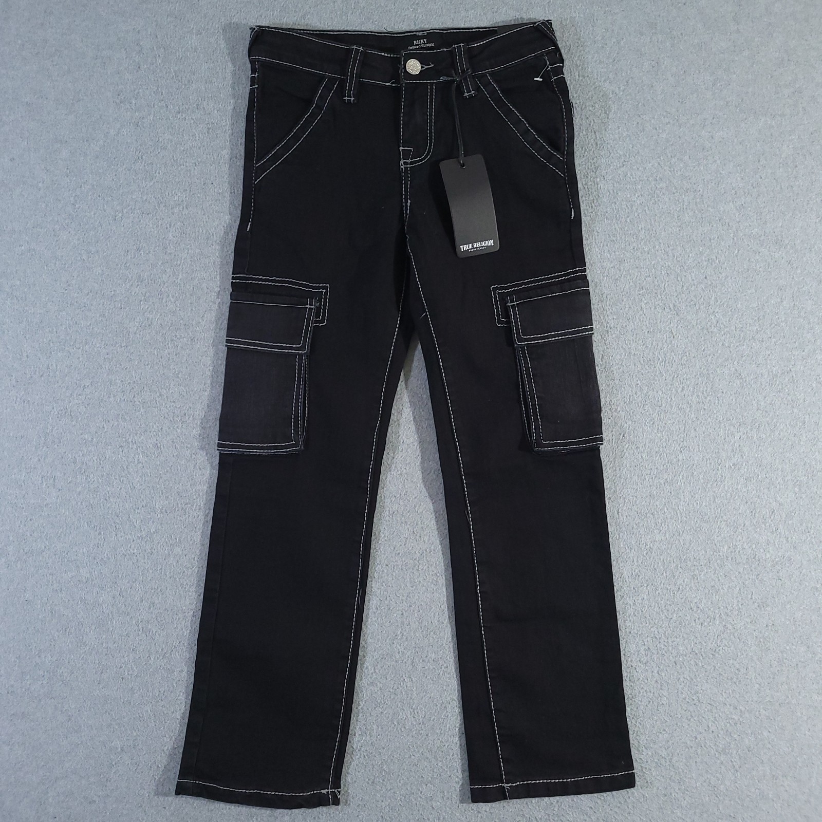 True Religion Ricky Relaxed Straight Cargo Jeans Girl Denim Size 10 NWT