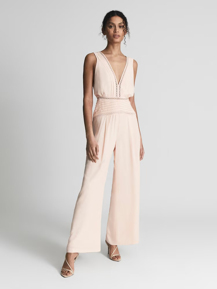 REISS Regular Wide Leg Resort Jumpsuit in Blush Pink Women’s 4 Chic City