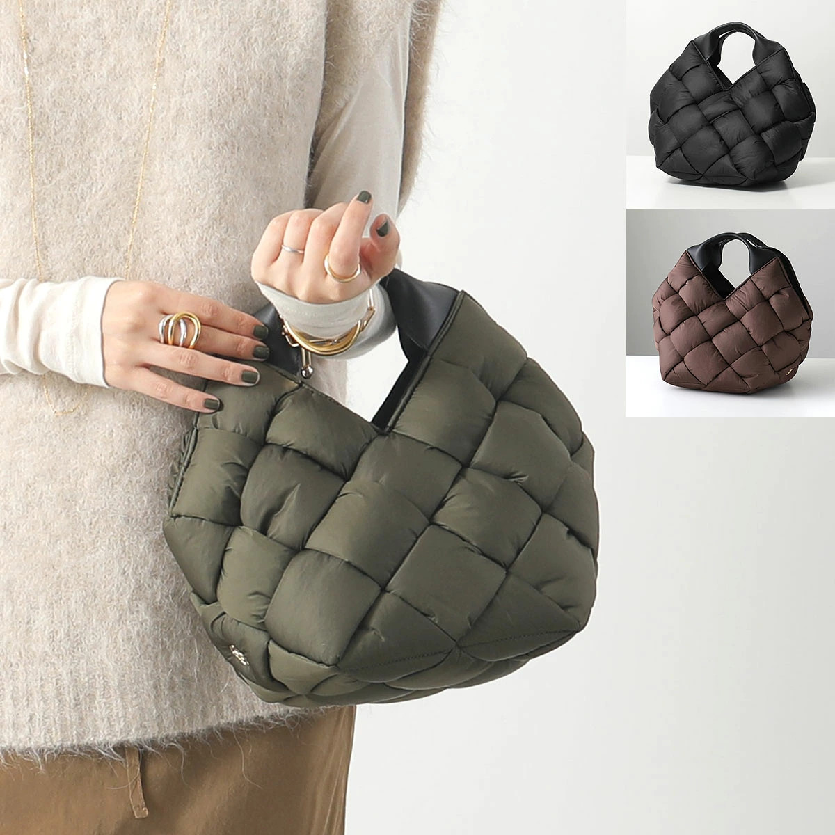 VIOLAd’ORO ELMO Women’s Handbag Nylon Mesh Leather Black or Khaki or Dark Brown