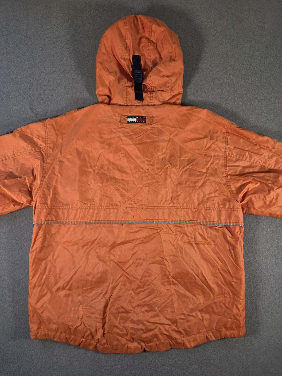 Vintage Tommy Hilfiger Jacket Mens Large Orange Sailing Cargo Expedition Flag