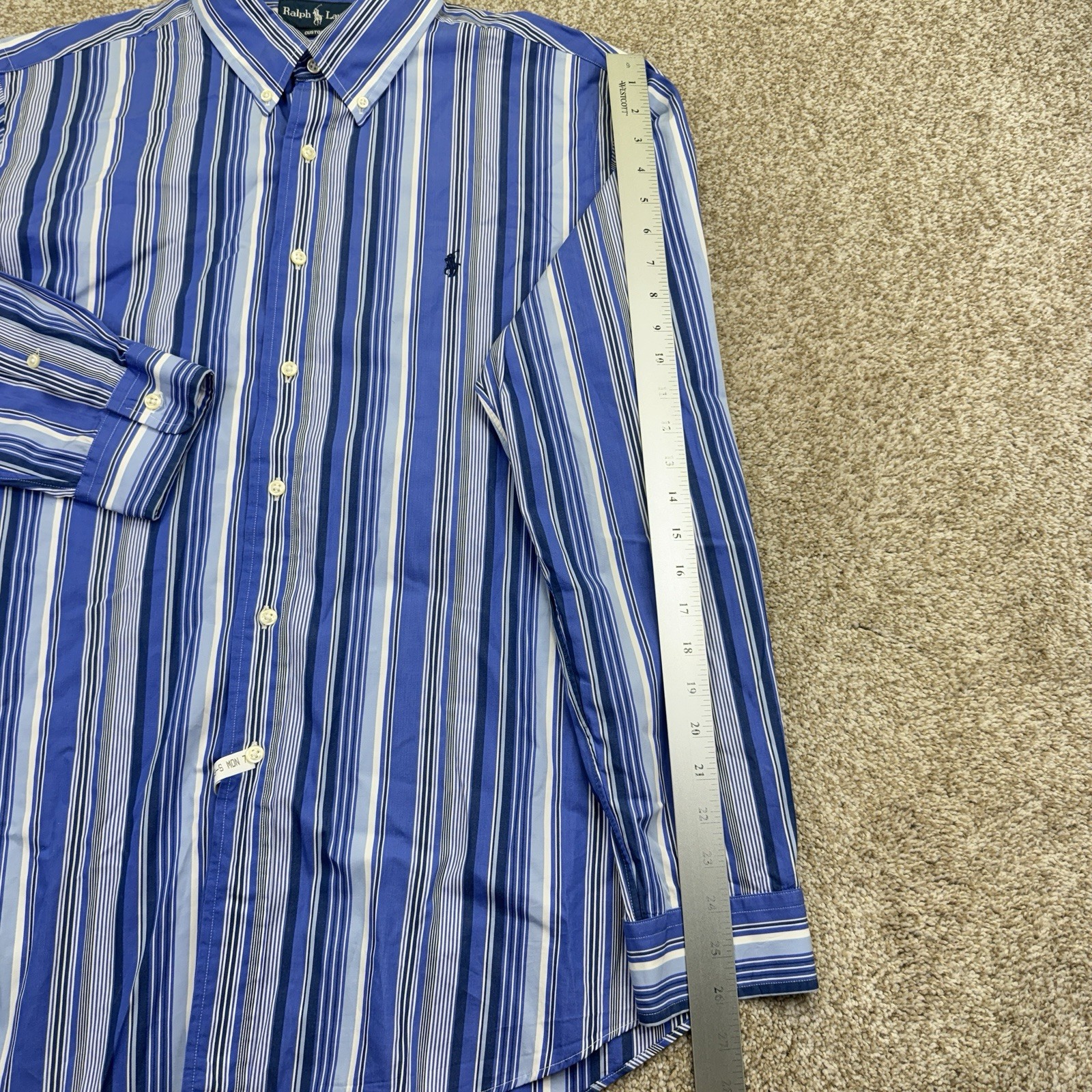 Ralph Lauren Button Down Shirt Mens Custom Fit XL Blue White Stripes Long Sleeve