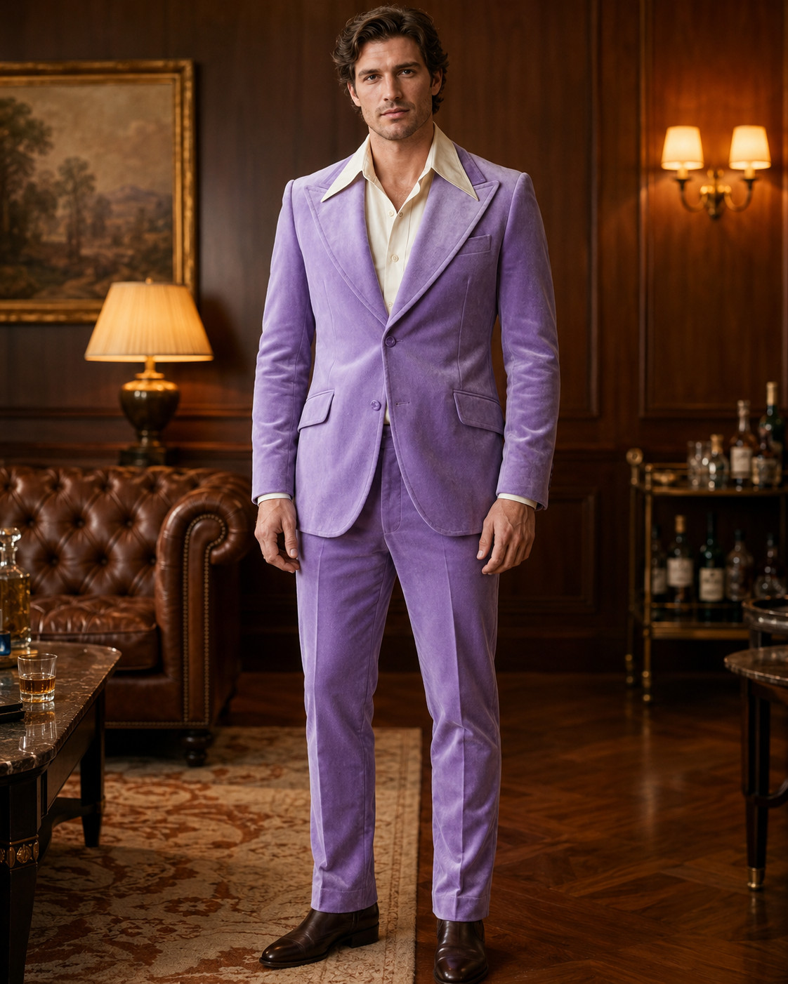 Mens Lavender Purple Velvet 2 Piece Suit Blazer Pants Wedding Prom Party Outfit