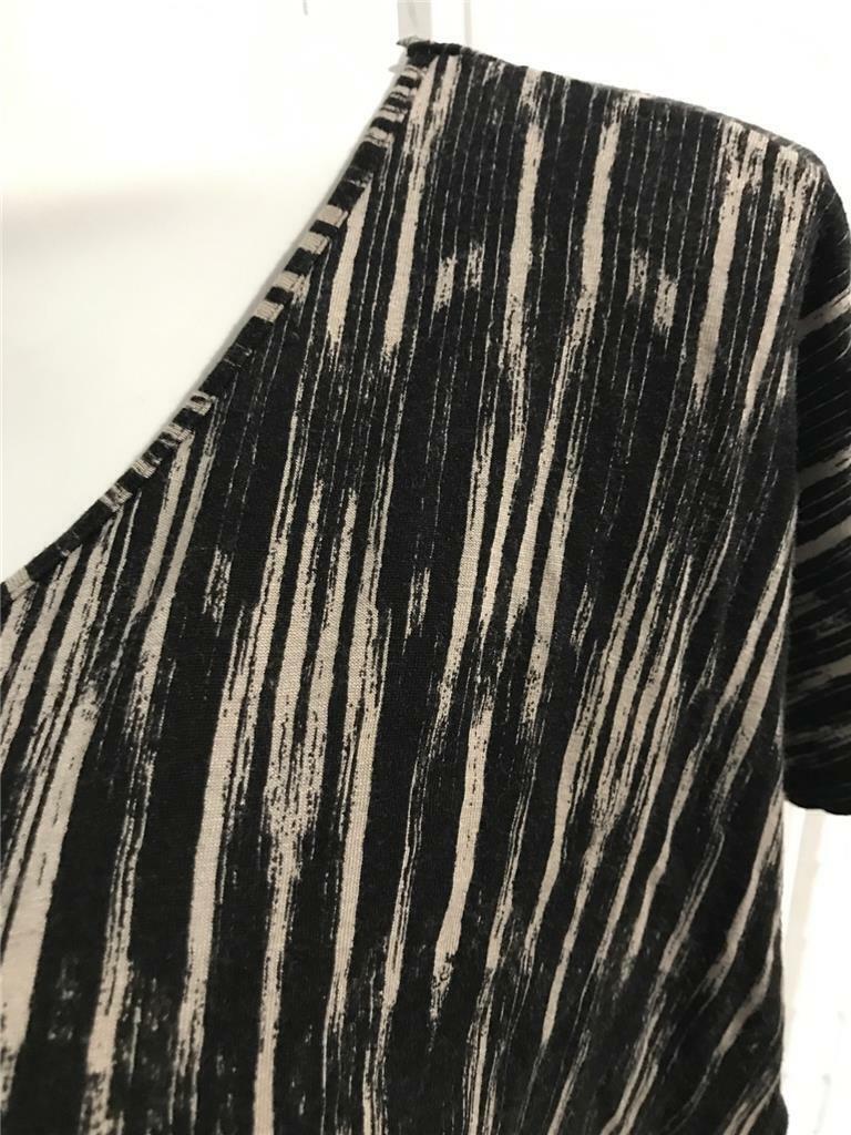 Women’s Hot Options Sz 14 Raven Black Soft Tan Stripe Summer Tie Waist Blouse