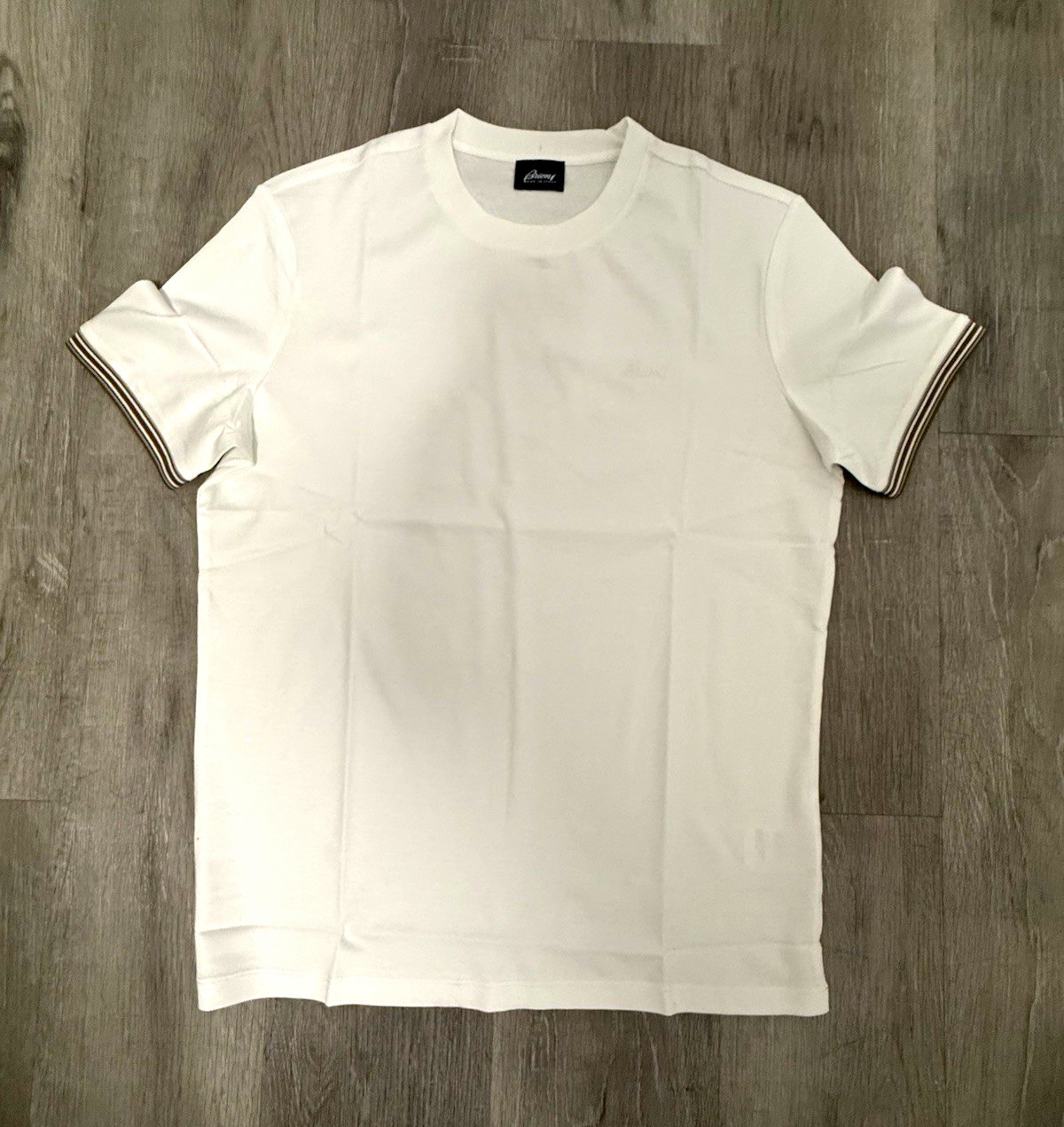 Brioni Men’s White Crew Neck Short Sleeve Knit T-Shirt Solid Logo Size M