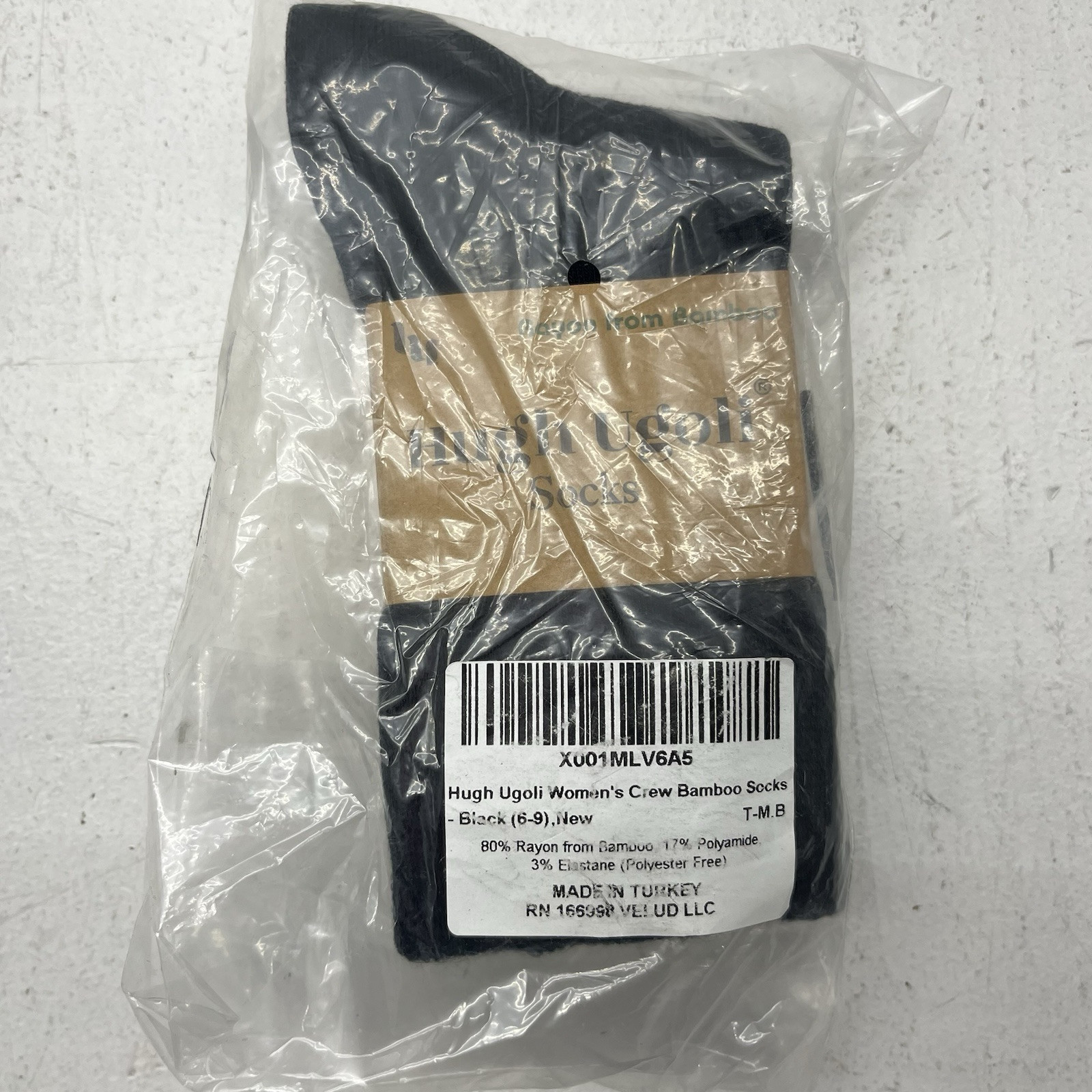 Hugh Ugoli Black Bamboo 3-Pack Crew Socks Women’s Size 6 – 9